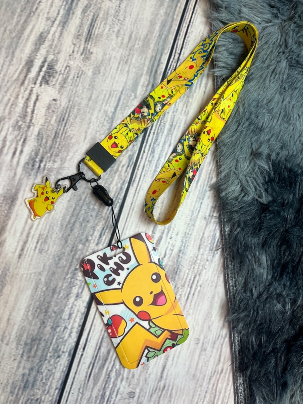 Pokemon Yellow Pikachu Lanyard with Card Holder and Charm